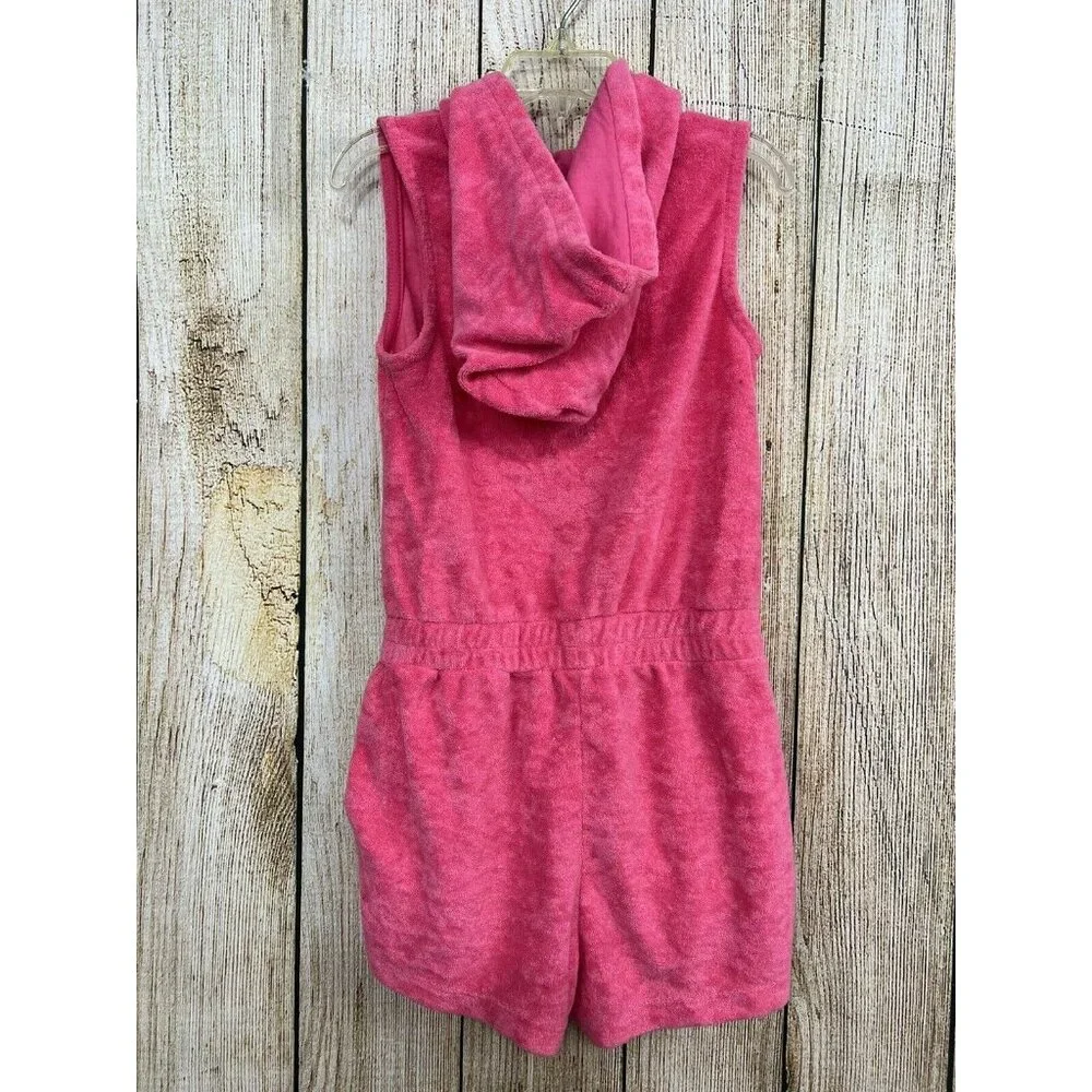 Juicy Couture Girls Romper with Hoodie Sz 6 Pink Terry Cloth Rainbow Retro Style